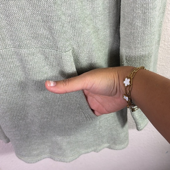 Pure Jill Sage Green Silk Cotton Blend Knit Sweater Kangaroo Pockets Hooded XS - Picture 3 of 8